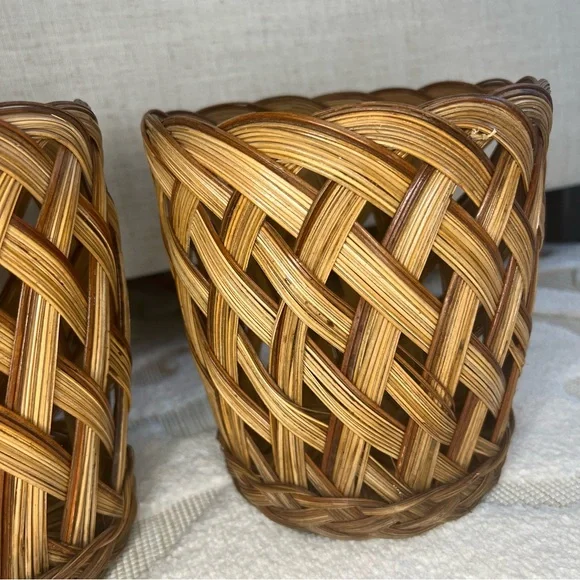 VTG Wicker Basket Planter Braided Woven Cachepot MCM Boho Cottage Set of 3 - Picture 7 of 17